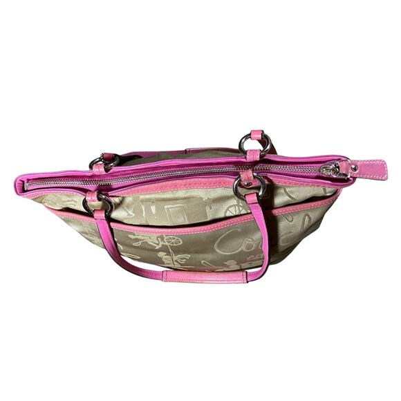 Coach Satin Khaki Horse Carriage Pleated Tote Bag - Picture 7 of 9